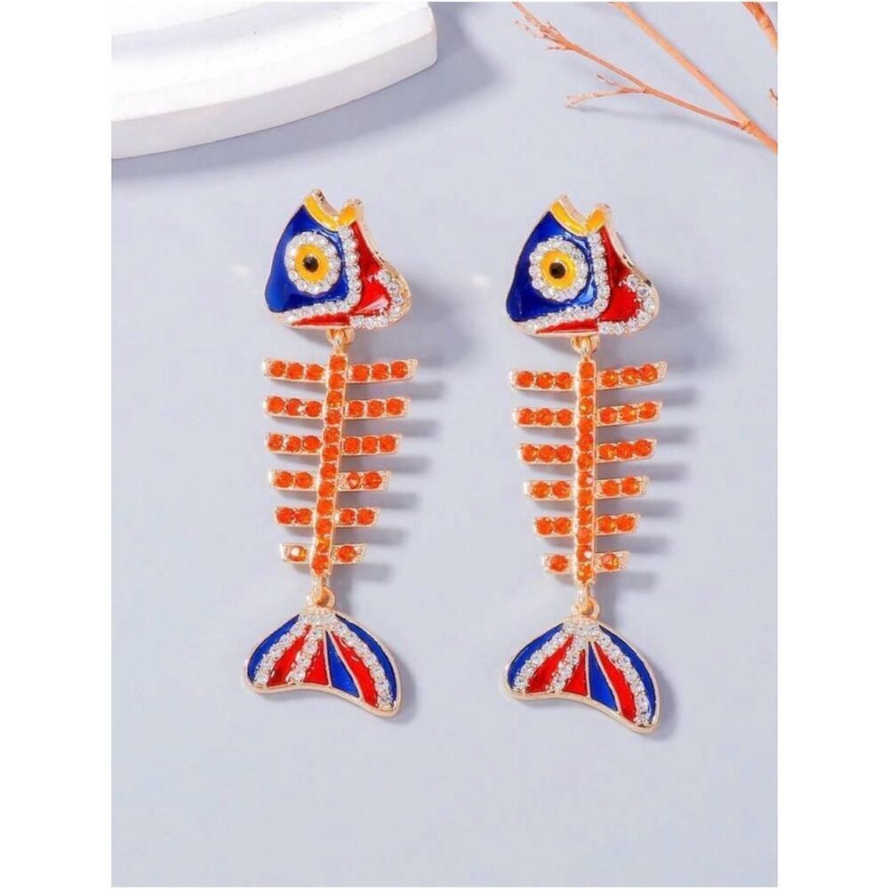 Fishbone Drop Earrings A1897 - Picture 1 of 3